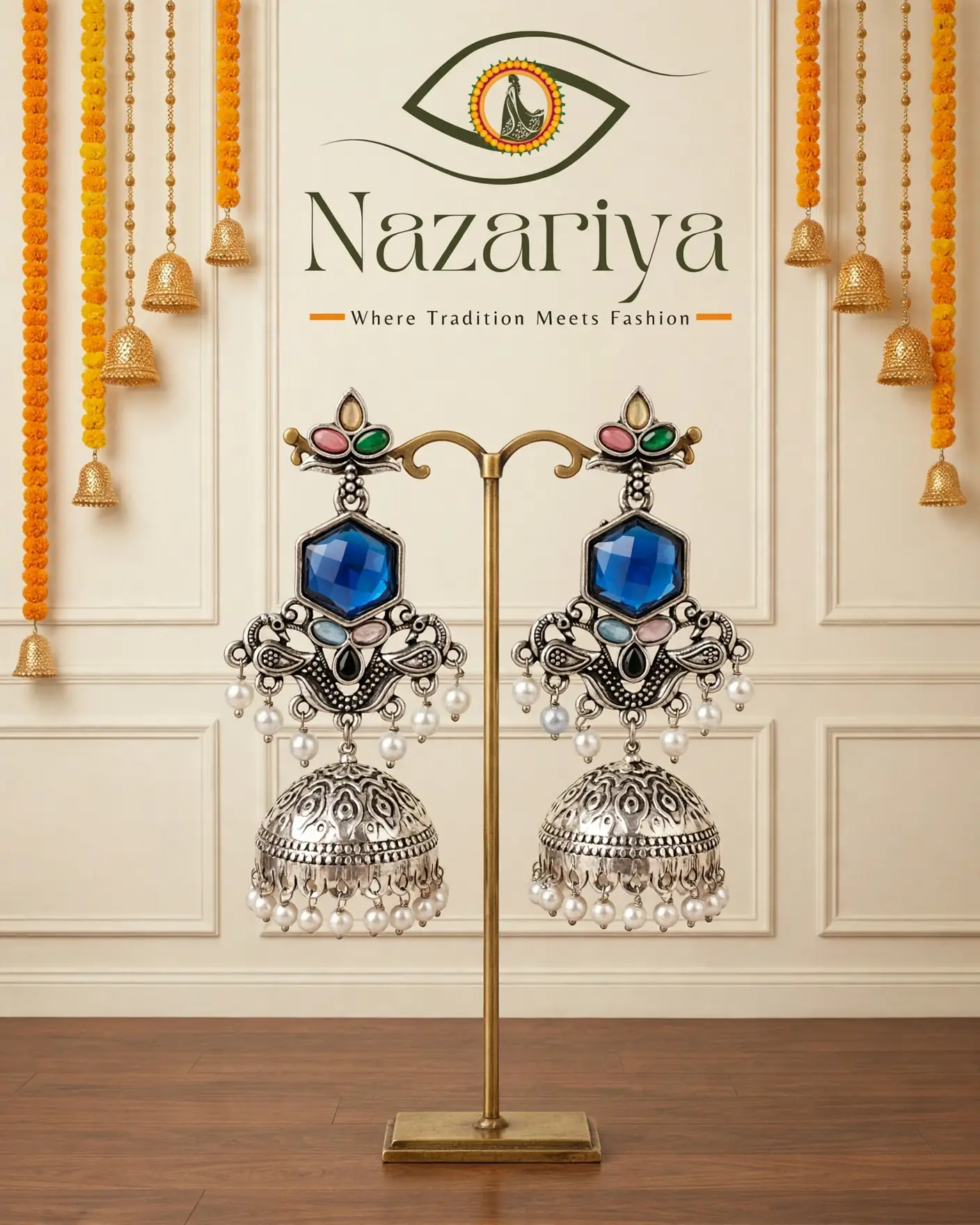 Blue Stone Jhumka Earrings — Indian ethnic wear Brampton