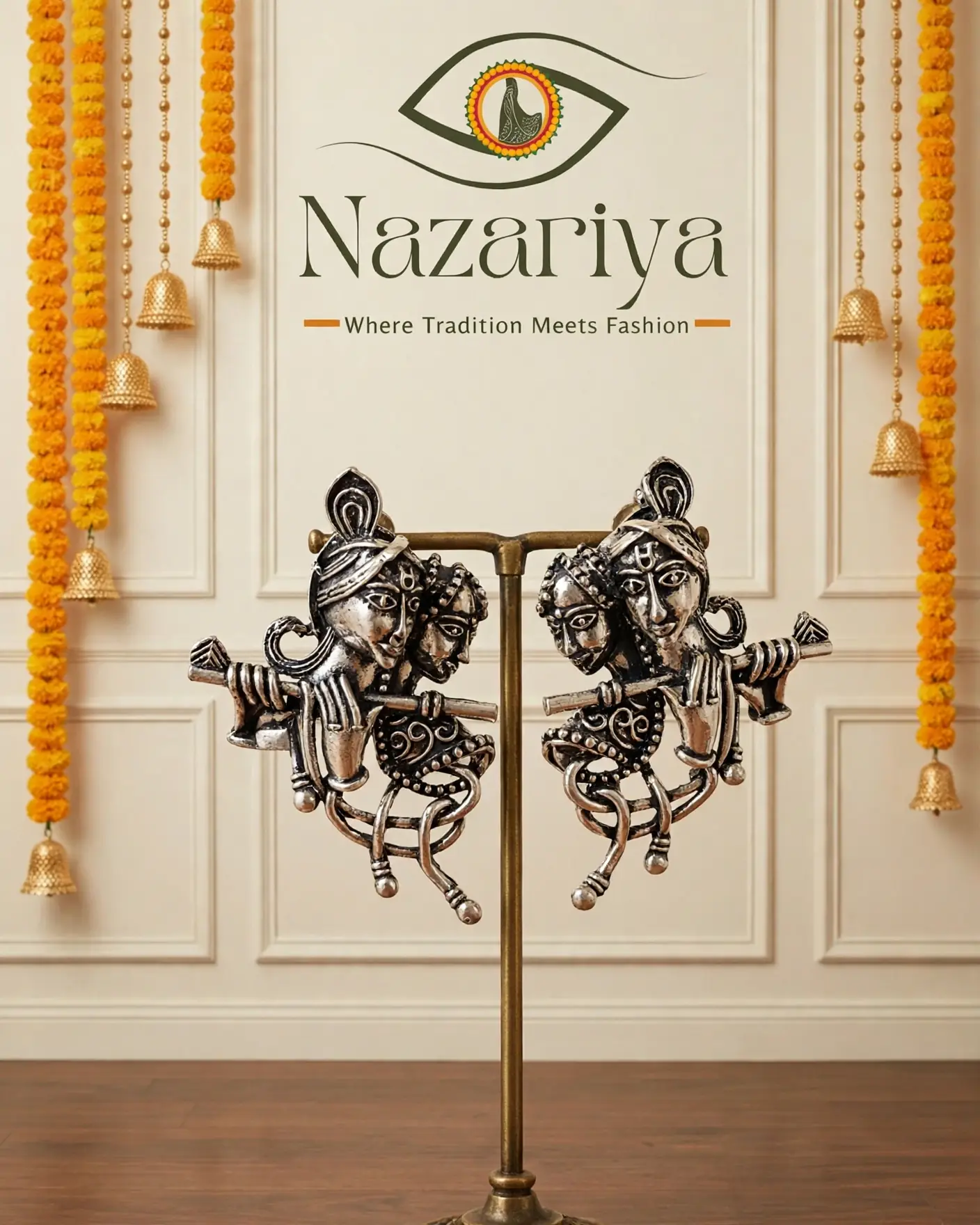 Radha Krishna Deity Stud Earrings — Indian ethnic wear Brampton