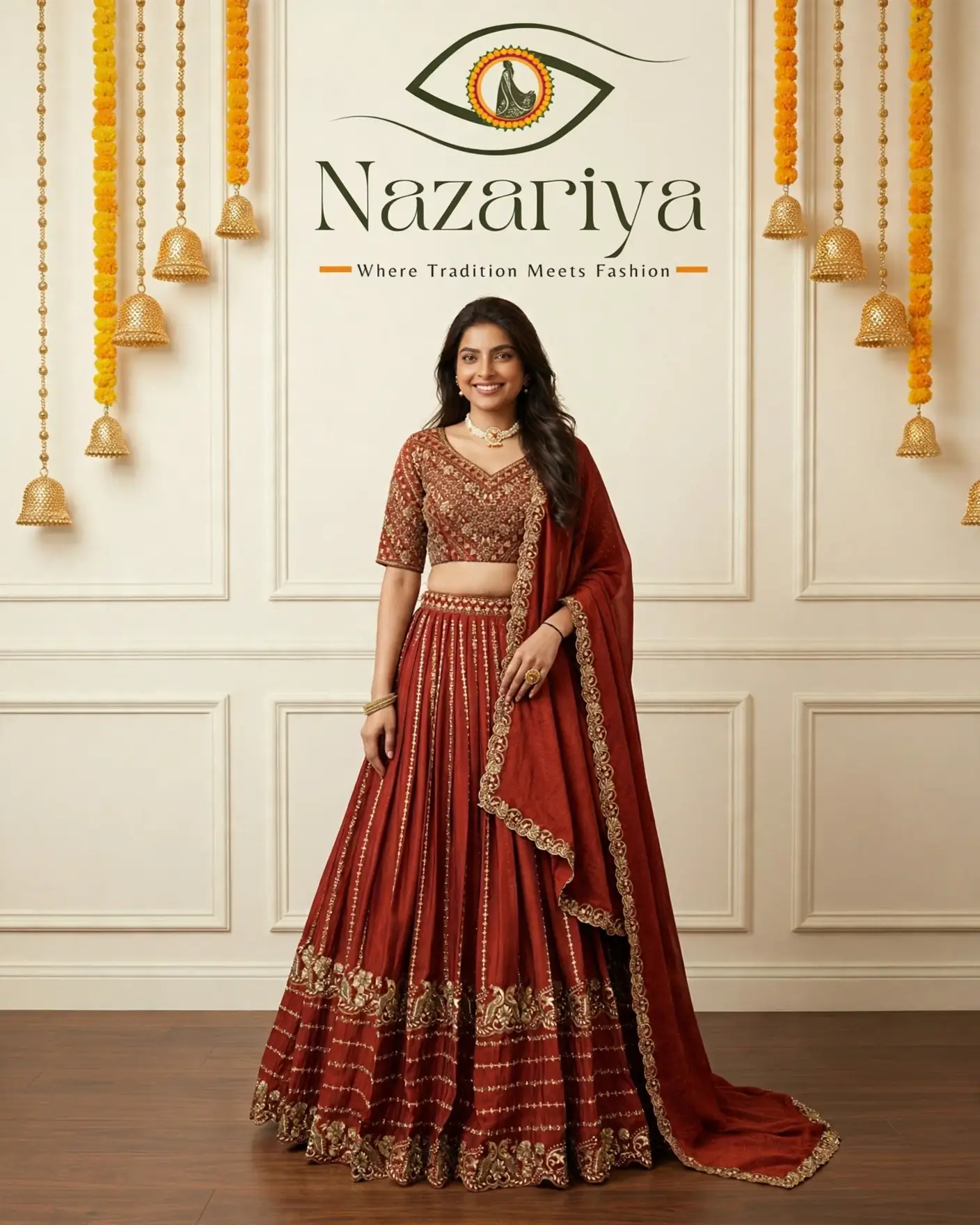 Rust-Gold Zari Lehenga — Indian ethnic wear Brampton