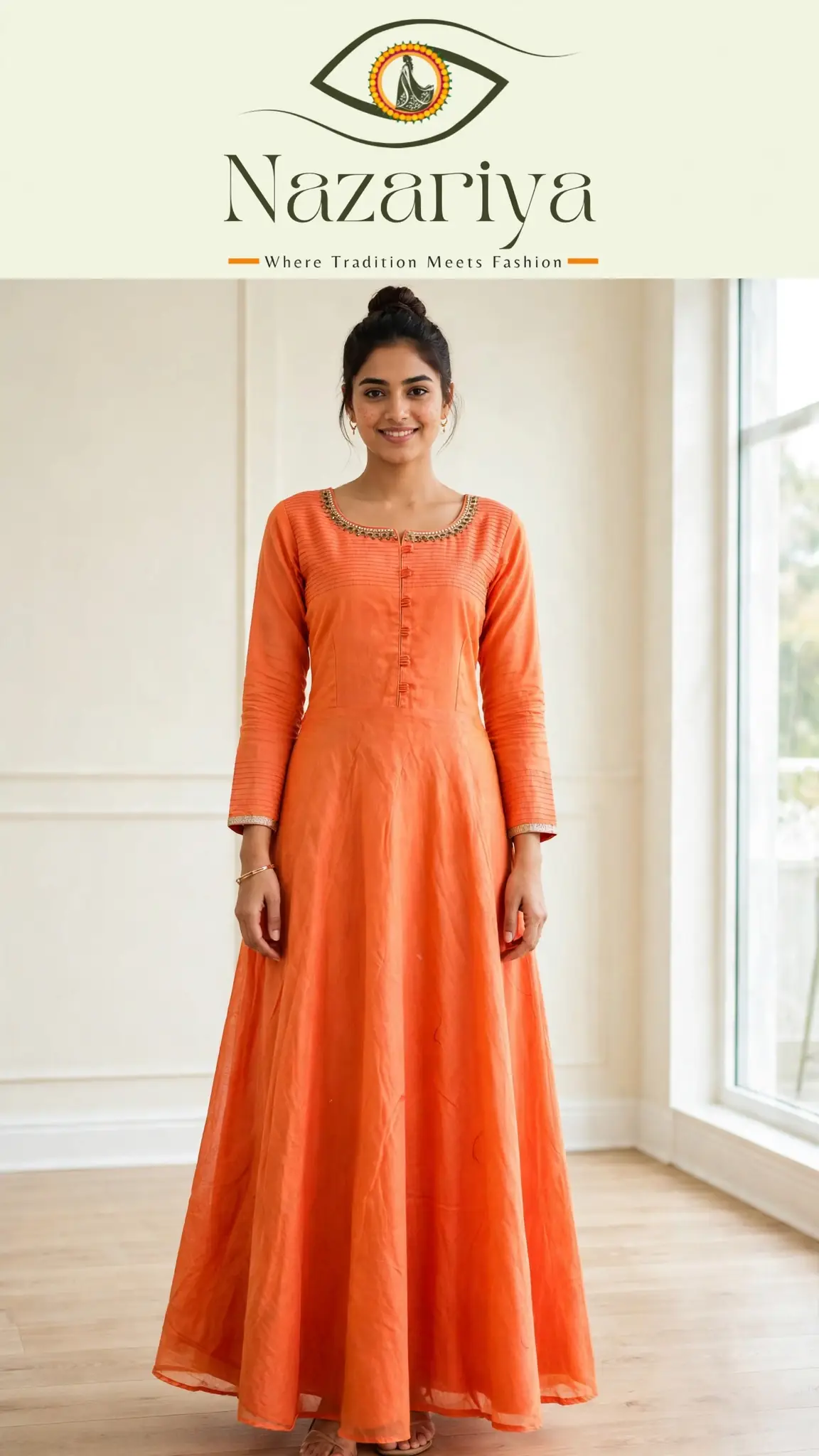 Orange Pintuck Anarkali — Indian ethnic wear Brampton