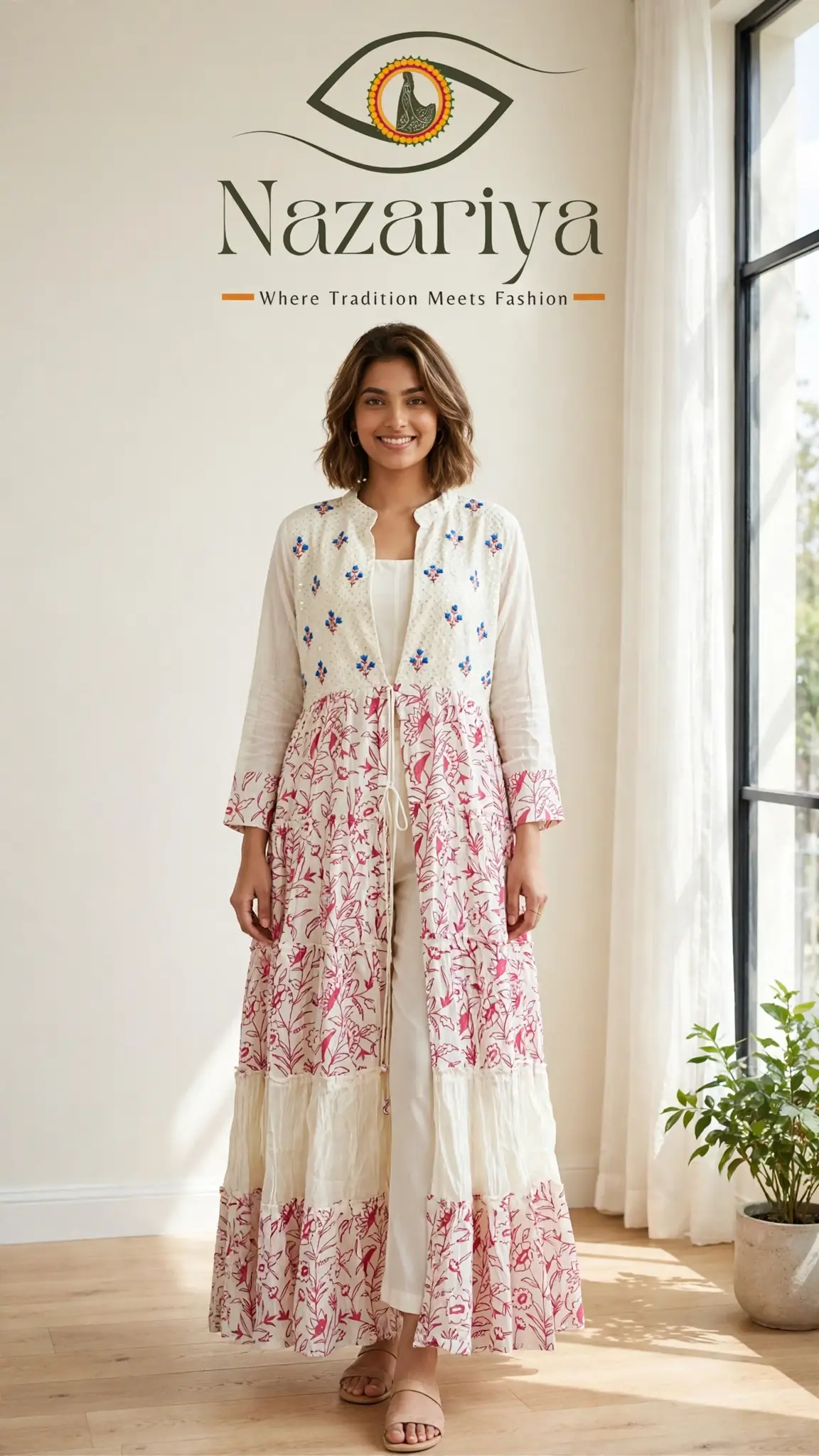 White-Pink Floral Shrug — Indian ethnic wear Brampton