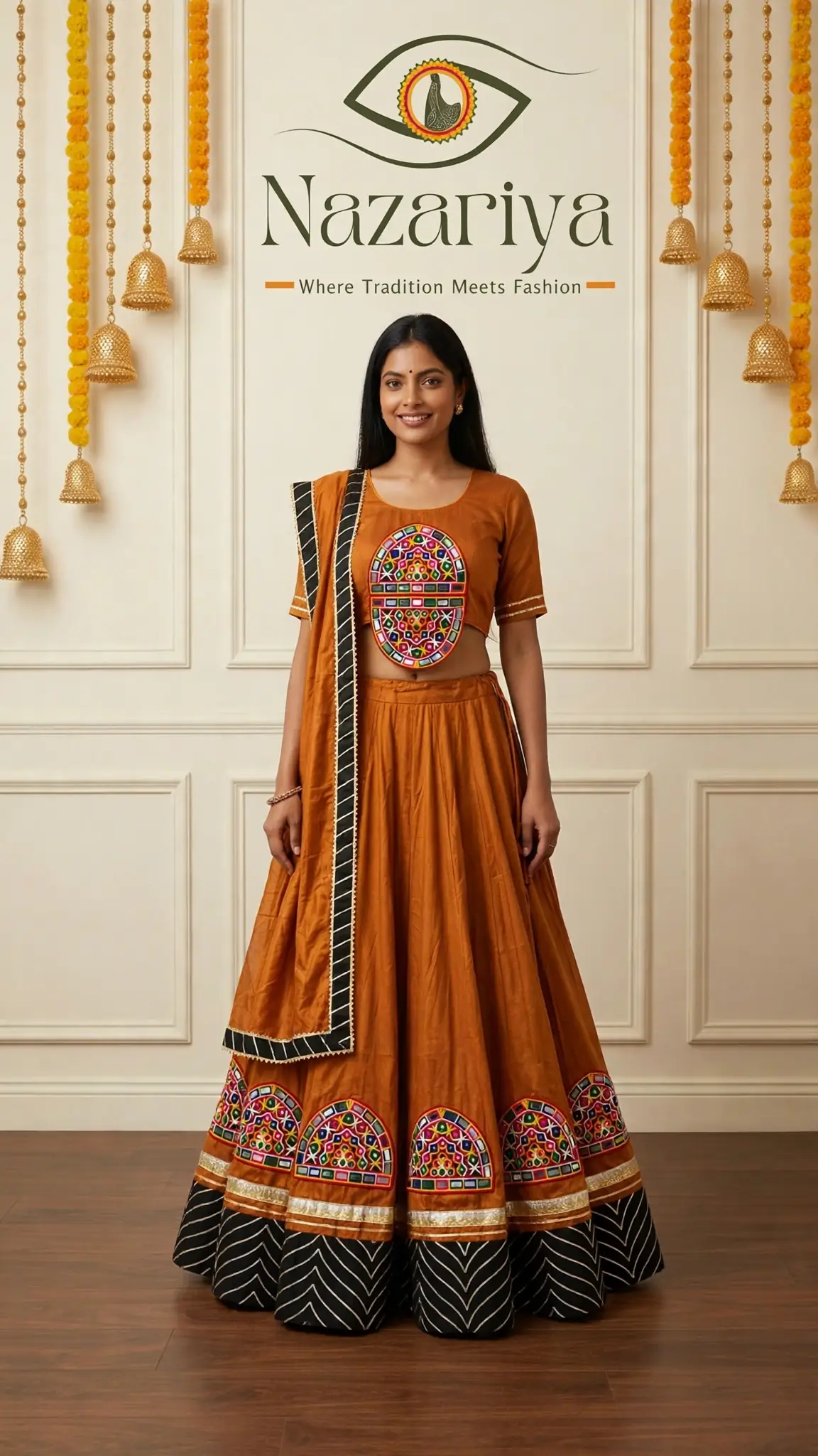 Rust-Orange Kutchi Mirror Chaniya Choli — Indian ethnic wear Brampton