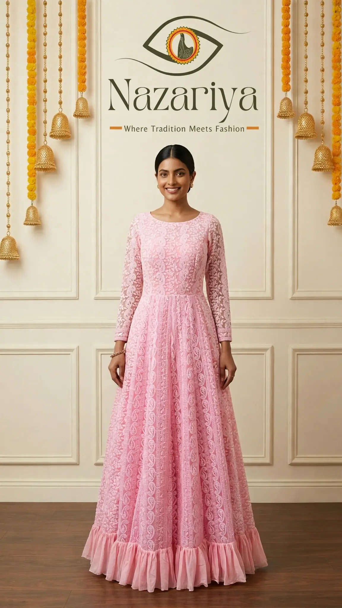 Pink Chikankari Gown — Indian ethnic wear Brampton